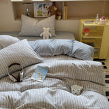 Tineit Ins Washed Cotton Four Piece Single Duvet Set Japanese Style Simple Checkered Bedding Dormitory