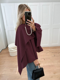 Tineit New Women's Burgundy Red Fashion Scarf Collar Coat 2024 Elegant Loose Long Sleeves Wool Blend Jacket Female Chic Fall Streetwear