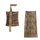 cold weather outfits Tineit 2024 Spring Summer Streetwear LEOPARD Print Women Suits Fashion Strapless Sleeveless Tops+Chic Elegant Pencil Long Skirts