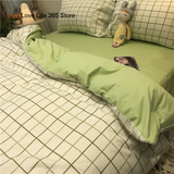 Tineit Nordic Style Green Bedding Set Fashion Soft Check Pattern Duvet Cover Pillowcase Bed Sheet For Girl Double Queen King Bedclothes