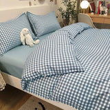 Tineit Blue Plaid Bedding Set Fashion Soft Bed Linen Single Full Queen Size Boys Girls Duvet Cover Flat Sheet Pillowcases Kit