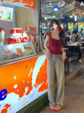 Tineit Woman Summer Red Slim Y2k Crop Tops Aesthetics 2000s Casual Korean Fashion Blouse Woman Beach Outwear Basic Bandage Tees Chic