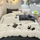 Tineit Ins Cartoon Panda Bedding Set Towel Embroidery Duvet Cover Queen Twin Full Size Grey Bed Flat Sheet Quilt Cover Pillowcases