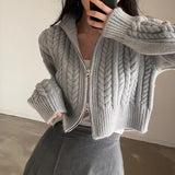 Tineit Twist Double Zipper Design Short Cardigan