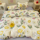 Tineit Korean Style Duvet Cover Set No Filler Fashion Floral Ins Twin Double Queen Size Boys Girls Flat Sheet Pillowcases Bedding Linen