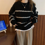 thanksgiving outfit Tineit Knitted Striped Pullover Sweaters Women Casual Loose Warm O-neck Long Sweater Female Autumn Elegant Chic Simple Daily Knitwear