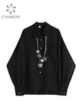 christmas outfit Tineit 2025 Women Black Shirt Vintage Gothic Y2K Blouses Loose Casual BF Style Hip Hop Long Sleeve Turn-down Collar Female Chic Blouse