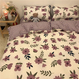 Tineit Korean Ins Black Flower Bedding Set Girl Orange Princess Style Sheet Cover Trellis Polyester Soft Bedclothes For Gitls Gift