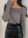 Tineit Solid Lapel Neck Slim Knit Sweater