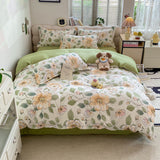 Tineit Floral Printed Duvet Cover Fresh Tulip Flower Comforter Cover and Sheet Pillowcase Skin-friendly Girl Home Bedding Set NO Filler