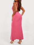 Tineit 2024 New Halter Plain Sleeveless Maxi Dress