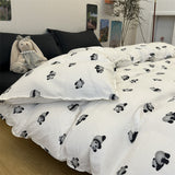 Tineit Floral Bedding Set Korean Style Twin Double Size Duvet Cover No Filling Pillowcases Sheet Fashion Boys Girls Gift Home Textile