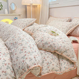 Tineit INS Girls Cherry Bedding Set Soft Washed Cotton Bed Sheet Queen King Size Simple Quilt Cover Pillowcase Bed Linens