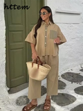 Tineit Fashion Panelled Shirt Pants Set Women Loose Lapel Short Sleeve Button Pocket Shirts Wide Leg Pant 2024 Summer Lady 2 Piece Sets