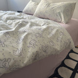 Tineit Cute Rabbit Duvet Cover Set with Flat Sheet Pillowcase Ins Style No Filler Boys Girls Queen Full Size Home Decor Bedding Linens