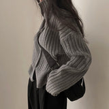 Tineit Solid Color Striped Button Front Cardigan