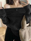 Tineit Solid Off Shoulder Knit Sweater