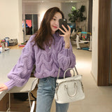 thanksgiving outfit Tineit Twist Sweater Women Lantern Long-Sleeved Loose Lazy Chic Fall Winter Korean Knitted Casual O-Neck Pullover Female Sweet Jumpers