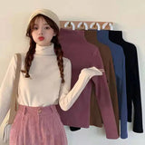 thanksgiving outfit Tineit Fall Half Turtleneck Warm Women Sweater Fashion Long Sleeve Basic Knitted Jumper Female High Elastic Simple Solid Color Pullover