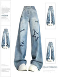 christmas outfit Tineit Women's Blue Star Jeans Vintage Y2k 90s Aesthetic Denim Trousers Harajuku Baggy High Waist Wide Cowboy Pants Emo 2000s Clothes