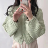 Tineit Round Neck Lantern Sleeve Knitted Cardigan