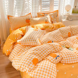 Tineit Cute Cartoon Bedding Set Ins Style Duvet Cover Without Comforter Pillowcases Flat Sheet New Arrival Soft Bed Linens