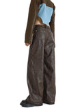 christmas outfit Tineit Women's Vintage Brown Leather Pants 90s Y2k Retro Pippie High Waist Pants Baggy Harajuku Wide Leg Jogger Trousers 2000s Clothes