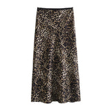 cold weather outfits Tineit 2024 Autumn Winter Women Vintage Satin Leopard Skirts Fashion Casual Elegant Chic Skirts Straight Midi Skirts