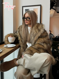 Tineit Luxury Brown Women's Fluffy Faux Fur Warm Short Coat Chic Lapel Collar Long Sleeve Furry Jacket Winter 2024 Lady High Streetwear