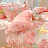 Tineit Ins Pink Rose Bedding Set Polyester Bed Sheet Pillowcase Quilt Cover Full Twin Queen Size Bed Linen Girls Floral Duvet Cover