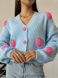 thanksgiving outfit Tineit Casual Knitted Strawberry Cardigan Women Loose Warm V-Neck Single-Breasted Sweaters Female Autumn Chic Simple Daily Tops