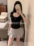 Tineit Summer Basic Short Sleeve T Shirts Women Casual See Through Sexy V Neck Cropped Tees Coquette Solid Color Slim Tops Chic