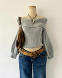 Tineit Fashion Y2K Autumn/Winter sexy single shoulder sweater knitwear women's fashion long sleeved strapless grey knitwear tops Emo