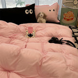 Tineit Ins Princess Pink Big Eye Solid Color Bedding Set Girls Boy Double Size Flat Sheet Duvet Cover Pillowcase Bed Linen Home Textile