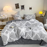 Tineit Grey Geometric Pattern Duvet Cover Four set series for Adults Teens Polyester Bedding Set with Zip Closure Comforter Covers