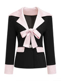 Tineit Contrast Color Bow Blazer Coat Skirt Sets Women Notched Button Up Slim  Jacket Top Mini Skirts Suits 2 Pieces Female Spring 2025