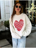 Tineit Oversize Heart Knitted Sweater Women O-neck Long Sleeve Casual Long Sleeve Pullover Female 2025 Autumn Long Sleeve Jumper Top