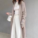 thanksgiving outfit Tineit Casual Knitted Solid Long Cardigan Women Korean Loose Long Open Sweaters Female Autumn Chic Warm Simple Daily Street Tops