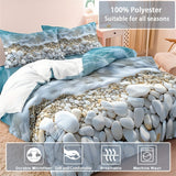 Tineit 3-Piece Seaside Oasis Duvet Cover Set - Soft, Breathable, Comfortable Beach-Inspired Bedding with Sand, Sea Water Print