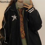 Tineit Nomikuma Jackets for Women 2025 Star Letter Embroidery Stand Neck Thick Warm Chaqueta Retro Harajuku Street Fashion Veste Femme