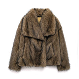 Tineit Fashion Faux Fur Coat Women Turn-down Collar Luxury Single Breasted Fluffy Loose Short Fur Jacket 2025 Winter Street Outwear