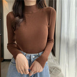 thanksgiving outfit Tineit Knitted Solid Slim Turtleneck Women Casual Simple Elastic Thin Pullover Sweaters Lady Korean Autumn Chic Daily Basic Knitwear