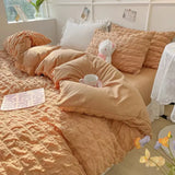 Tineit Princess Bedding Set  French Style Wash Cotton Solid Color Seersucker Summer Soft 2024New Bed Sheet Set Comforter Set