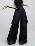 christmas outfit Tineit Women's Black Gothic Y2k Cargo Pants 90s Streetwear Aesthetic Parachute Pants Vintage Harajuku High Waist Emo Trousers Clothes