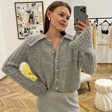 thanksgiving outfit Tineit Chic Knitted Lapel Pearl Cardigan Women Loose Solid Single-Breasted Short Sweaters Female Autumn Elegant Street Daily Knitwear