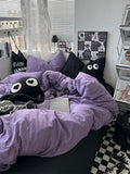 Tineit Ins Purple Black Big Eye Solid Color Bedding Set Girls Boys Double Size Flat Sheet Duvet Cover Pillowcase Bed Linen Home Textile