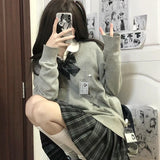 thanksgiving outfit Tineit Jk Pullover Sweater Women Japan Solid V-Neck Thin Loose Pretty Style Knit Fashion Casual Lazy Sweet School Girl All Macth Jumper