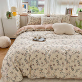 Tineit Floral Ins Bedding Set Cotton Made No Filler Duvet Cover Flat Sheet Pillowcase Single Queen Size Soft BedSpread Home Textile