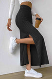 Tineit Solid Color Slit Knitted Skirt