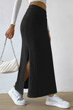 Tineit Solid Color Slit Knitted Skirt